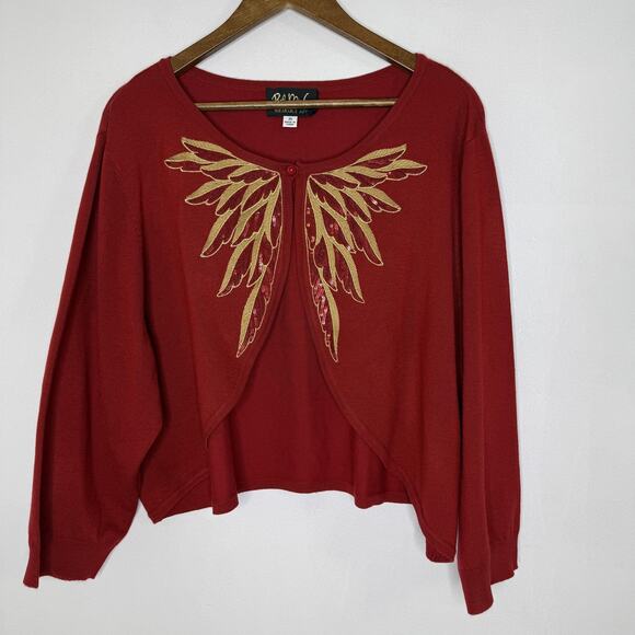 Bob Mackie Wearable Art Sweater Cardigan Womens 3X Red Sequin Wing Embellished - Picture 1 of 6
